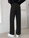 Zipper Fly Plicated Detail Straight Leg Pants