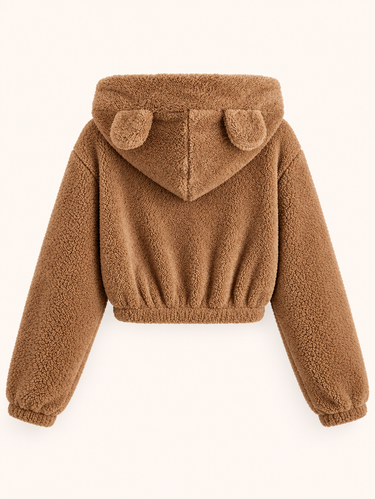 Parien Solid 3D Ear Patched Teddy Hoodie