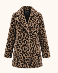 Notch Collar Leopard Print Teddy Coat