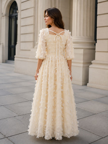 Parien Ivory Lace Embellished 3D Dress