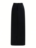 Solid Color High Waist Side Slit Hem Maxi Casual Skirt