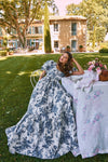 Parien Breezy Azure Floral Scoop Neck Puff Sleeve Dress( pre order