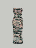 Parien Floral Chain Detail Ruched Cami Dress