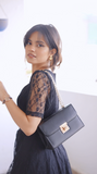Square Neck Puff Sleeve Lace Overlay Dress