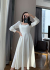 Long Sleeve Square Neck Fit & Flare Midi Dress (Non-Stretch)pre order