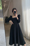 Long Sleeve Square Neck Fit & Flare Midi Dress (Non-Stretch)pre order