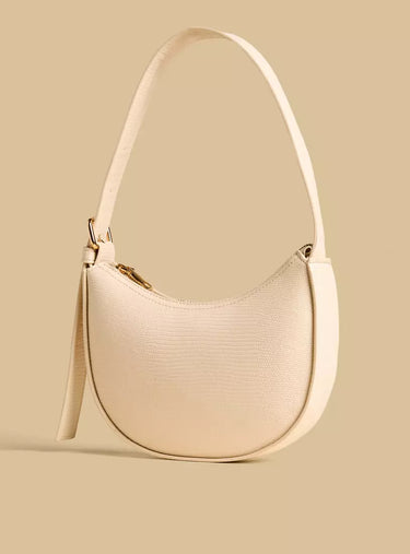 Off white Textured Shoulder Bag with Zip Closure