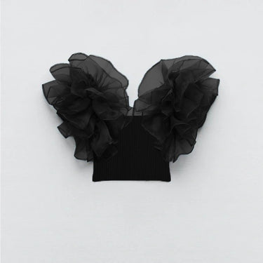 Exaggerated Ruffle Ribbed Solid Top