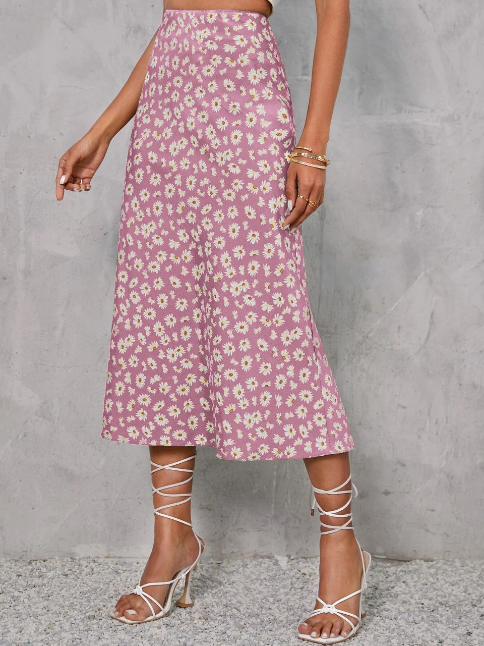 VCAY Floral Print High Waist Skirt