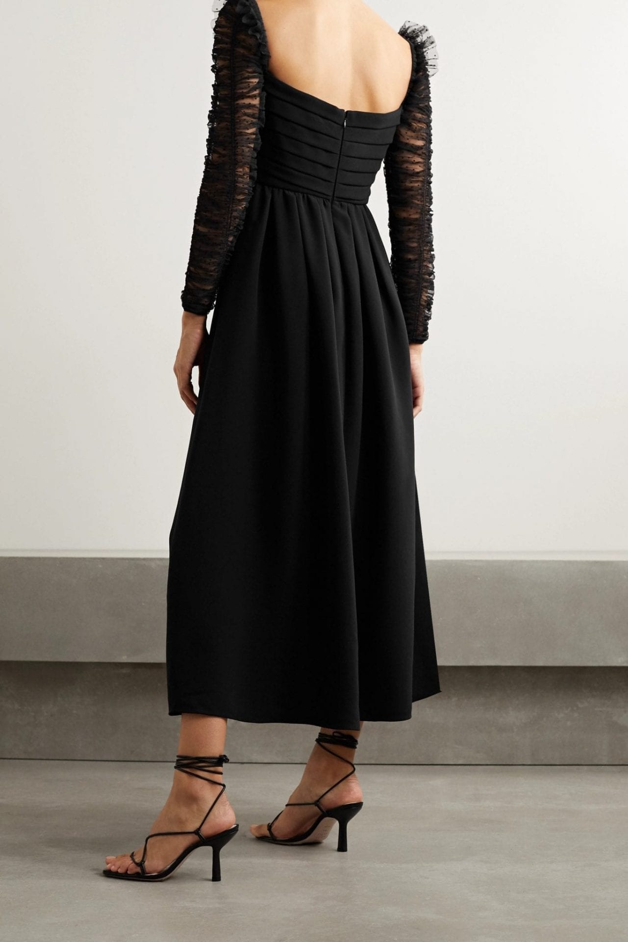 Mesh Panel Ruched Pleated Dress