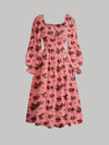 Parien Floral Square Neck Flare Sleeve Long Dress