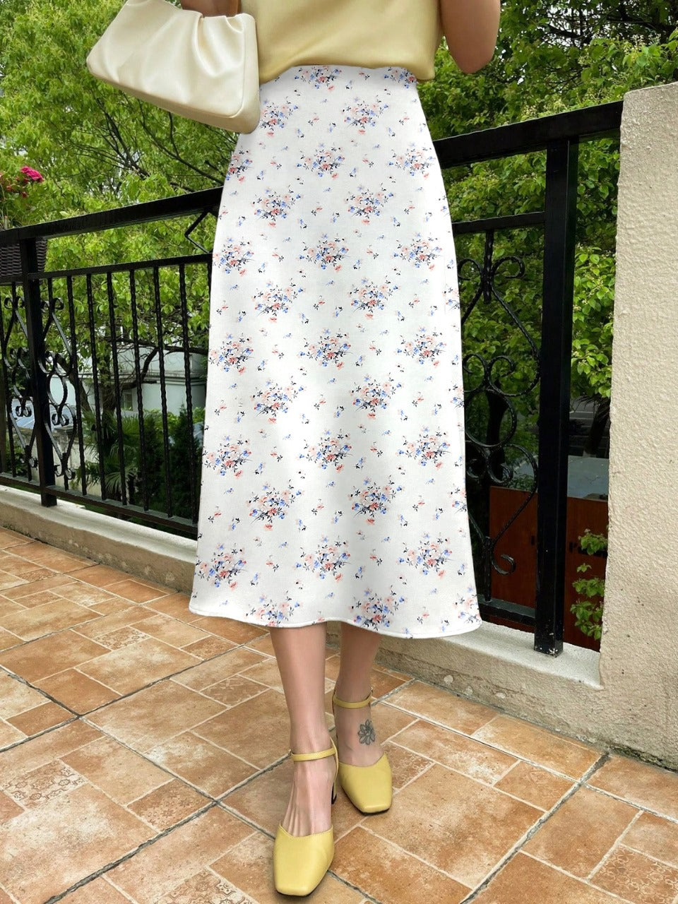 Parien Floral Silk A-line Skirt( Clearance Sale)