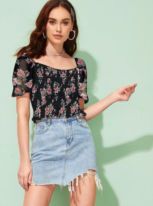 Ditsy Floral Shirred Top