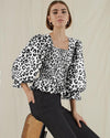 Parien Leopard Shirred Flounce Sleeve Blouse