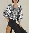 Parien Leopard Shirred Flounce Sleeve Blouse