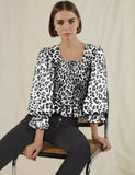 Parien Leopard Shirred Flounce Sleeve Blouse