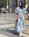 Parien Breezy Azure Floral Scoop Neck Puff Sleeve Dress( pre order