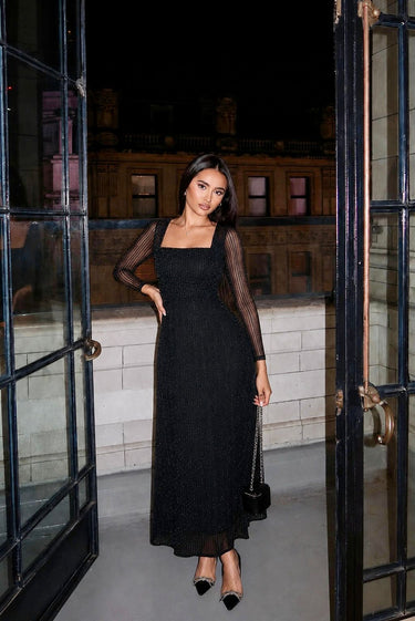 Parien Metallic Shiny Mesh Ruched Party Dress