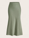 Luxury Solid A-line Silk Skirt Workwear