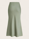 Luxury Solid A-line Silk Skirt Workwear