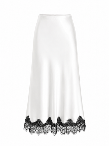 Parien White Silk High Rise Lace Panel Skirt