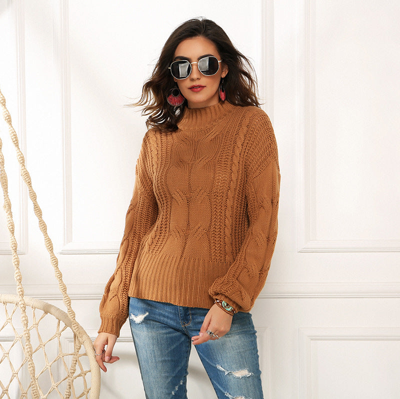 Long Sleeves Twisted Mock Neck Pullover