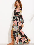 Floral Print Plunge Dress