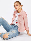 Single Breasted Ripped Denim Jacket