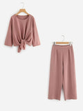 Knot Front Top With Pants Set