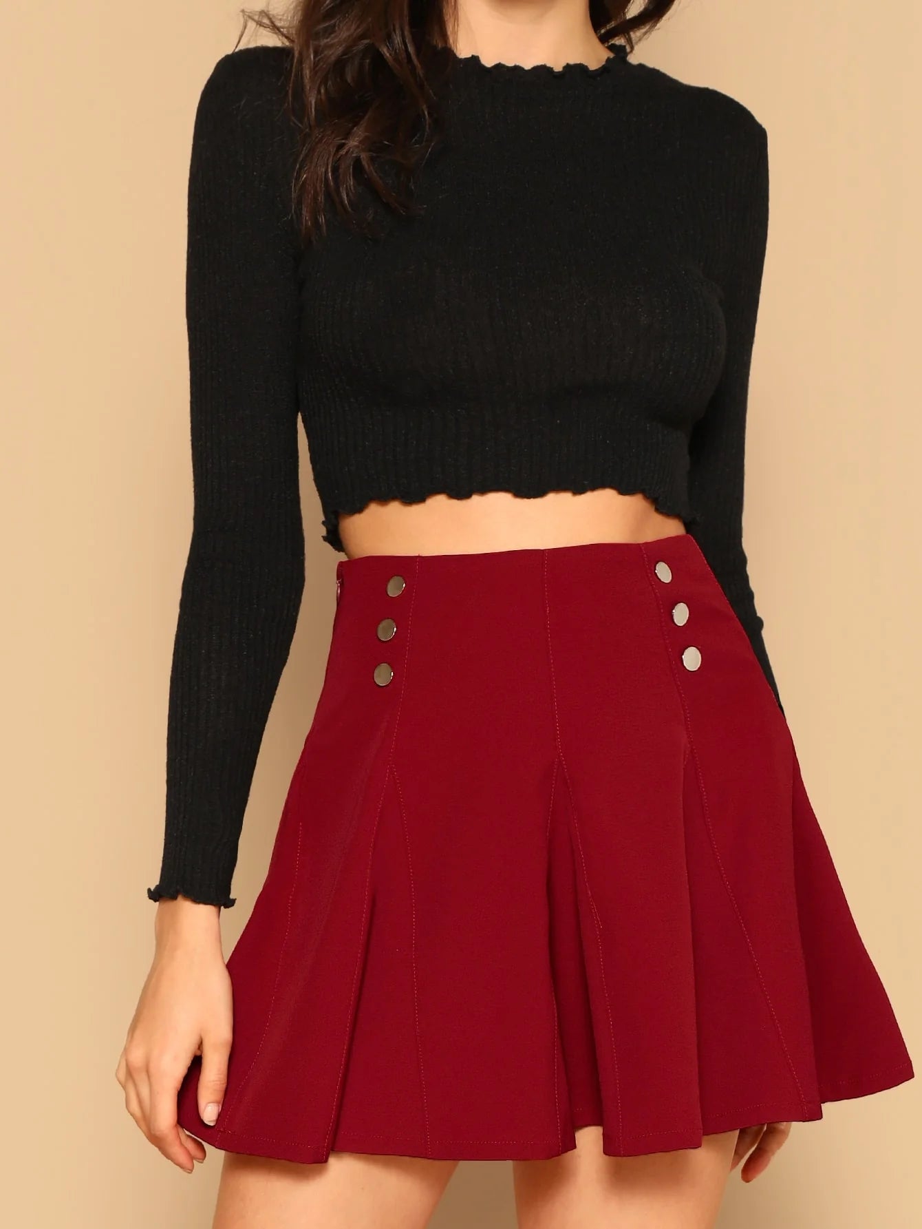 Dual Button Front Flare Skirt