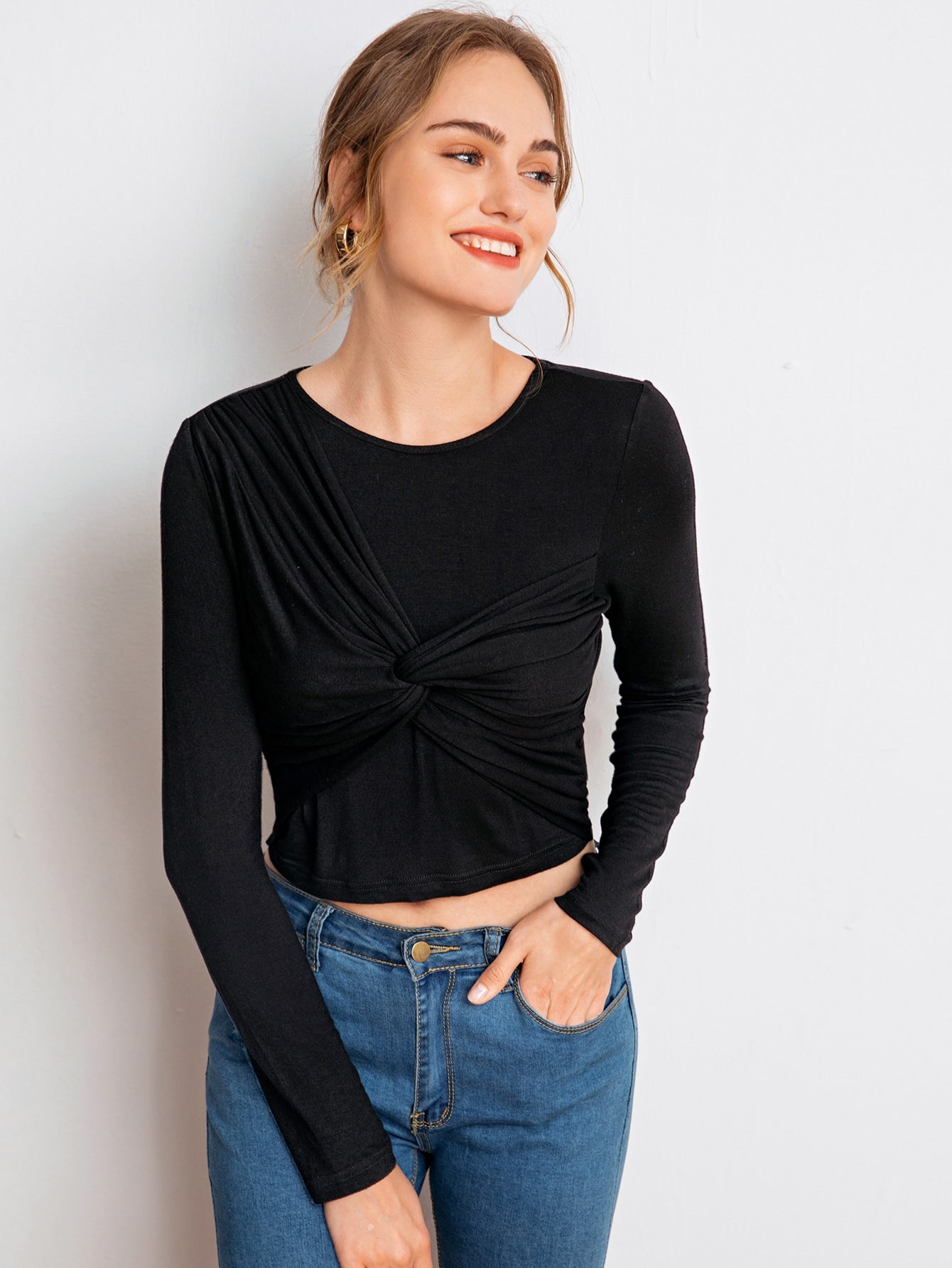 Twist Detail Form Fitted Crop Tee