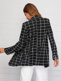 Notch Collar Double Breasted Plaid Blazer and grid pant