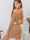 Cross Wrap Bardot Rib Knit Dress( CLEARANCE SALE