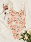 Parien Butterfly Embroidered Mesh Teddy Bodysuit