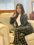 Grid Print Blazer & Pants Set