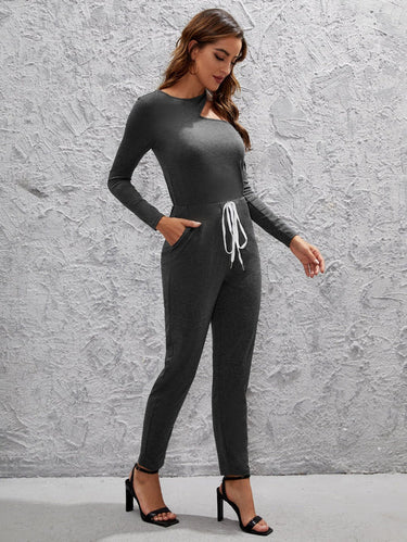 Cut Out Slant Pocket Knot Front Jumpsuit( Clearance sale