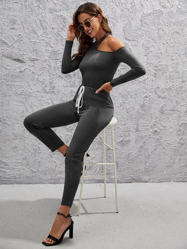 Cut Out Slant Pocket Knot Front Jumpsuit( Clearance sale