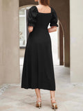 Ruched Puff Sleeve A-line Dress