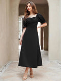 Ruched Puff Sleeve A-line Dress