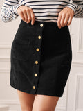 Button Front Corduroy Skirt