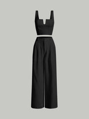 Parien Plain Straps Top and Wide Leg Pants