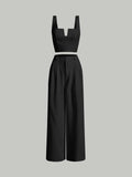 Parien Plain Straps Top and Wide Leg Pants