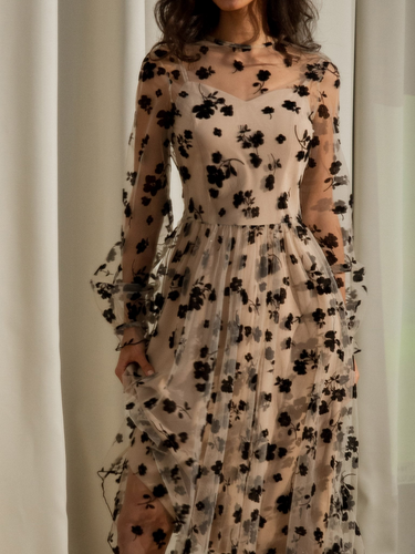 Floral tulle midi dress( CLEARANCE SALE)
