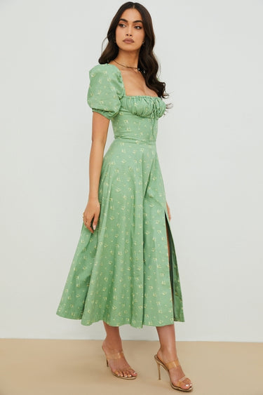 Tie Neck High Slit Maxi Dress(CLEARANCE SALE)