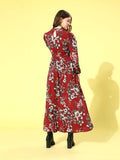 Mock Neck Floral Print A-line Dress