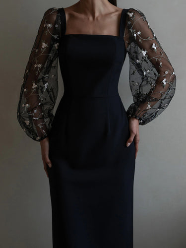Tulle-sleeve midi dress (Clearance Sale)