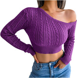 One Shoulder Cable Knit Crop Sweater
