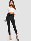 Belted Paperbag Waist Skinny Pants