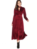 CHOKER NECK SURPLICE VELVET FLARE DRESS