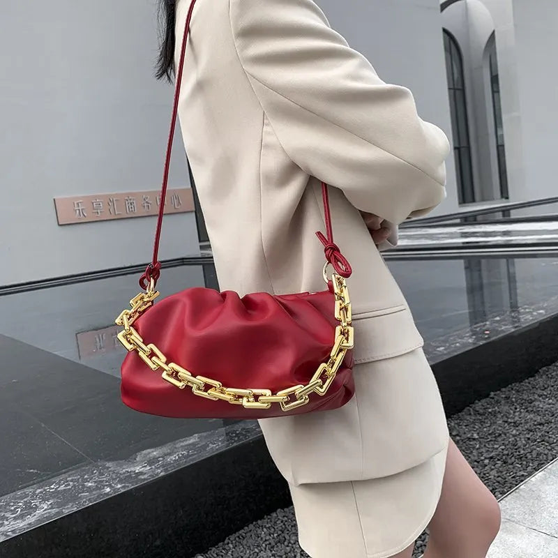 Geometric Pattern Baguette Bag Chain PU Elegant